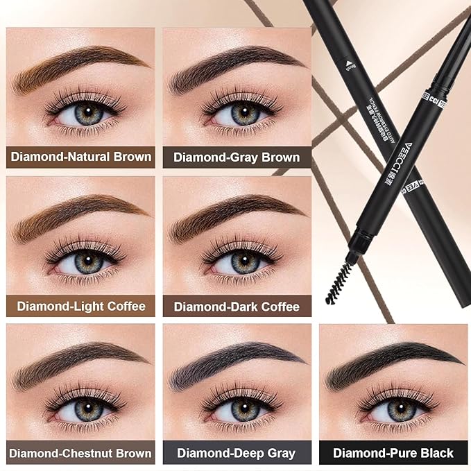 Eyebrow Pencil, Retractable Definer with Dual Brush, Ultra-Fine Tip for Precise Brow Makeup, Waterproof Gel Formula, Natural Hair-Like Strokes, Enhance Beauty (Dark Coffee, Diamond)