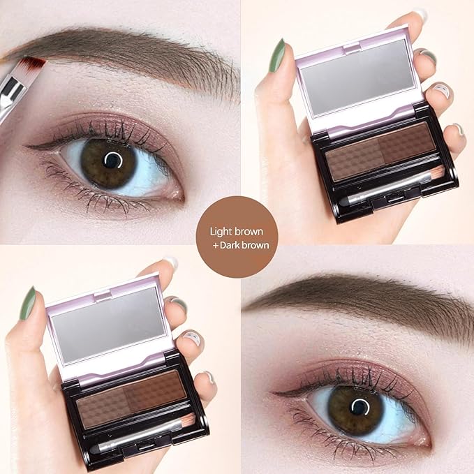 BLUE LOVE 2 Color Eye Brow Powder Palette for Eyebrows Includes Applicator Brush, Waterproof Natural Eyebrow Dye Easy Removal Eyebrow Shadow Makeup Kit (Light Brown & Dark Brown)