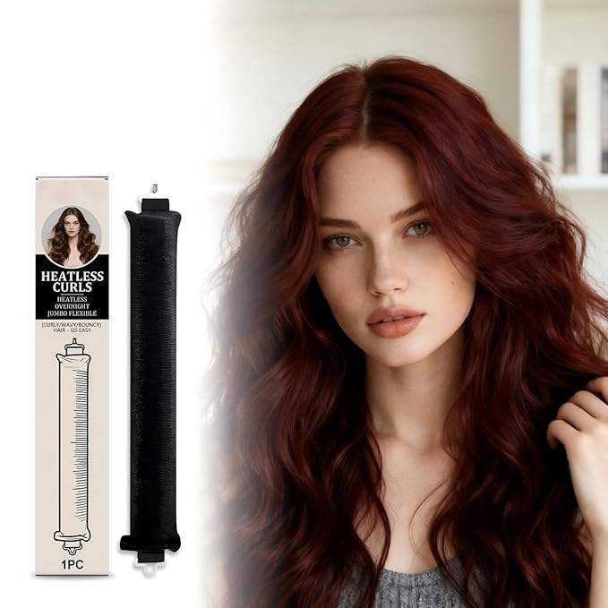 Heatless Hair Curls Overnight Curler - 4 Pcs Curling Rod to Sleep In, Velvet Hair Rollers with Satin Hair Scarf (Brown)