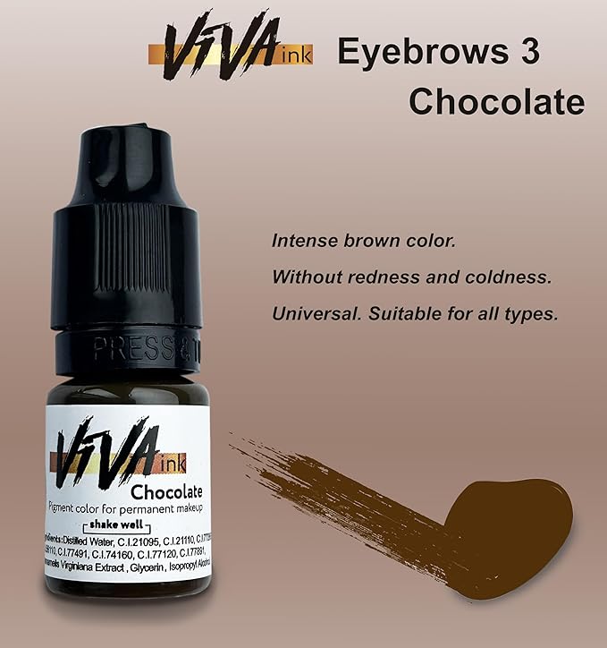 Eyebrow Permanent Makeup Ink – Chocolate – Long Lasting Permanent Eyebrow Pigment for Microblading Saturated and Natural Colored Ink for Eyebrow Tattoo (0.2 oz)