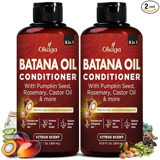 Batana Oil Conditioner for Hair Growth, Aloe Vera Leaf Juice, Biotin, Honduran Batana, Jojoba, Argan, Pumpkin Seed, Castor, Rosemary Oils, 8-in-1 Natural Formula, 10.15 fl oz Citrus Scent, 2Pack