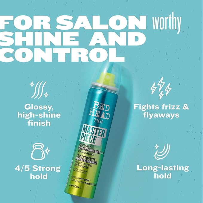 TIGI Bed Head Travel Size Frizz Control Hair Spray, Masterpiece Extra Hold Hair Care Spray for Shiny and Glossy Hair, 2 oz