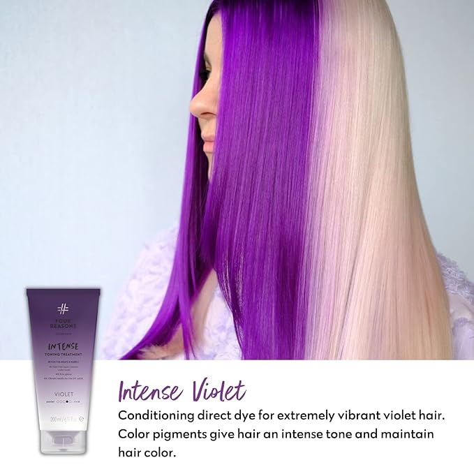 Four Reasons Color Mask INTENSE Violet (27 Colors) - Intensive Toning Treatment - Color Depositing Conditioner – Semi Permanent Purple Hair Dye for Lightened and Colored Hair– 100% Vegan, 6.76 fl oz