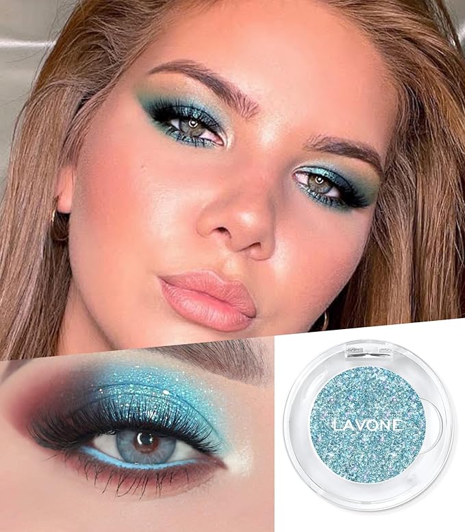 LAVONE Multichrome Eyeshadow, Iridescent Light Blue-Gold Eyeshadow Powder, Multidimensional Sparkle with One-Swipe Color, Highly Pigmented, Smooth Non-Falling