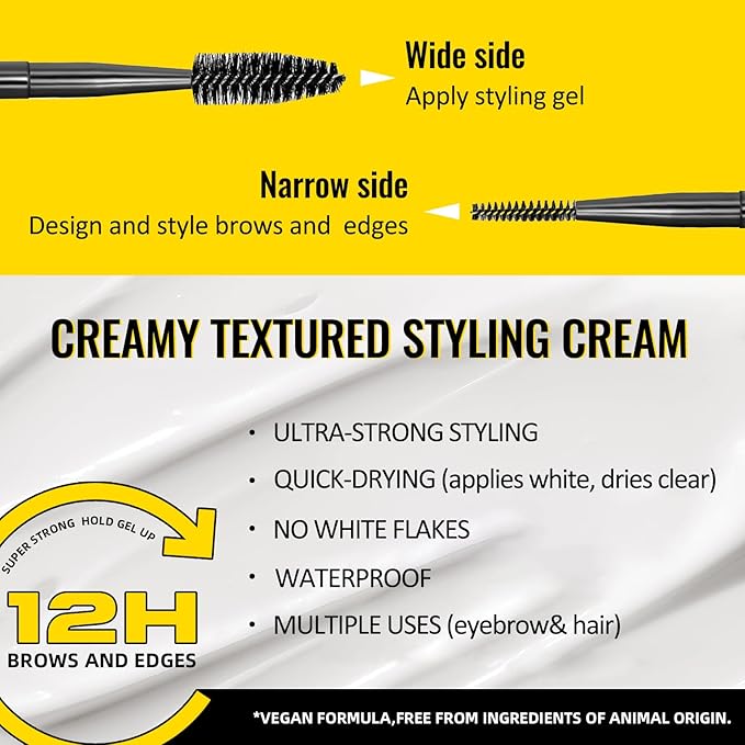Erinde Brow Glue Eyebrow Gel, Lightweight Brow Gel, Brow Fix Gel for Long-Lasting Hold, 2 in1 Brow Gel & Hair Edges Gel, Waterproof, Smudge-Resistant, Quick-Dry Brow Styling Wax, Clear, 2PCS