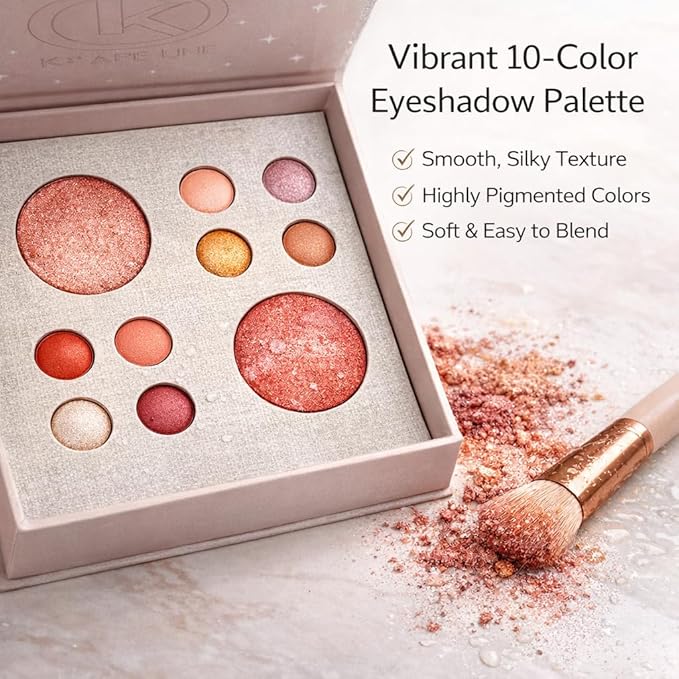 K'APEINE All-in-One Baked Makeup Palette, Eyeshadow, Blush Bronzer Eye Shadow Palette, Neutral Highly Pigmented Shades, Buildable & Blendable, Travel-Size Compact, Full Face Makeup Gift Set for Women