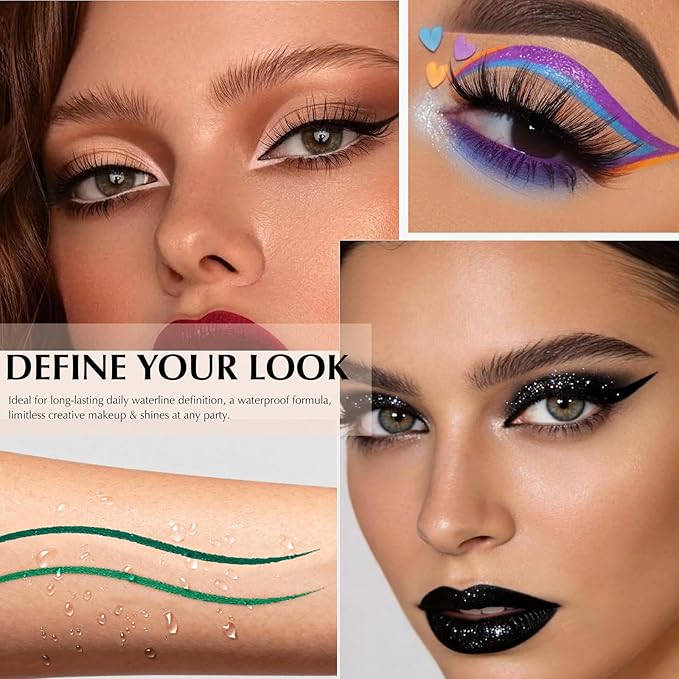 2 PCS Golden Eyeliner Pencil Set, Retractable Shine Shimmer Gel Waterline Eye Liner Pen, Smudge-Proof Multi-Use Creamy Eye Brightener High Pigmented Long-Lasting Smooth Eyeliner for Older Women