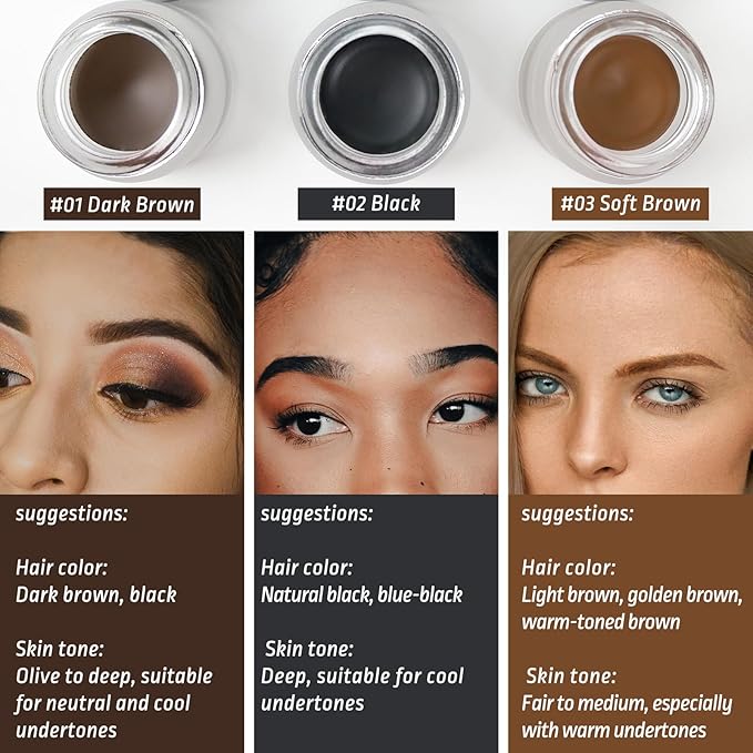Eyebrow Pomade Stamp, Microblading 2 Tip Liquid Eyebrow Pen, Eye brow Kit with Angled Spoolie Brush and PU Pouch for Travel (Dark Brown)