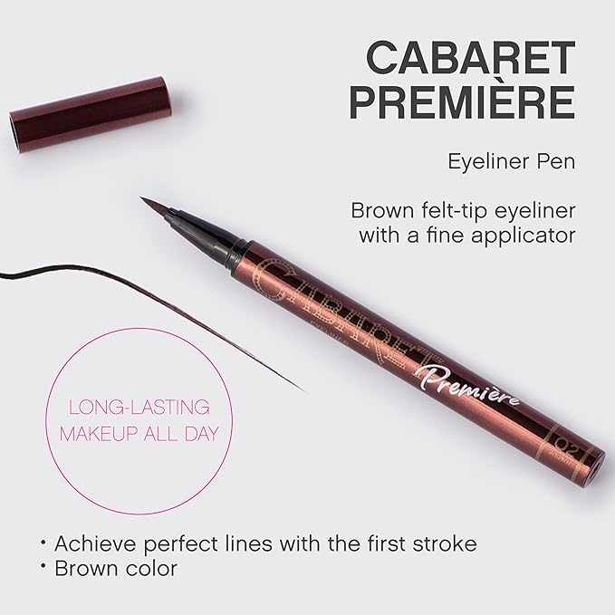Vivienne Sabó Cabaret Premiere Eyeliner Pen – Felt Tip Liquid Eyeliner, Matte Long Wear Eye Liner, Smudge-Proof Quick-Dry Precision Line Formula, Easy Removal, Brown, 0.04 fl oz