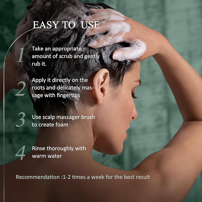 SHVYOG Scalp Scrub, Rosemary Exfoliator Scrub with Peppermint & Sea Salt, Anti-Dandruff Detox Clarifying Exfoliator Shampoo for Deep Scalp Cleanse with Scalp Massager