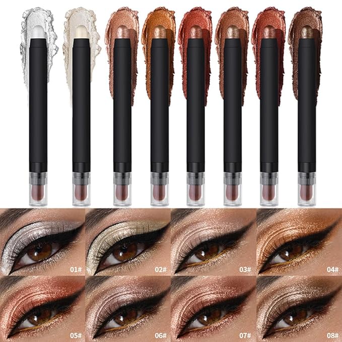 Shimmer Eyeshadow Stick –Copper Bronze Dual-Ended Creamy Pearl Eye Shadow Pencil with Built-In Smudger, Waterproof Long-Lasting High Pigment Eye Makeup for Smooth Glide 04#