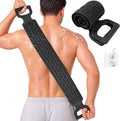 Manmihealth Silicone Back Scrubber for Shower, 33.8'' Exfoliating Body Scrubber with Long Strap Handle, Dual-Sided Extendable Back Washer for Men and Women (Black)