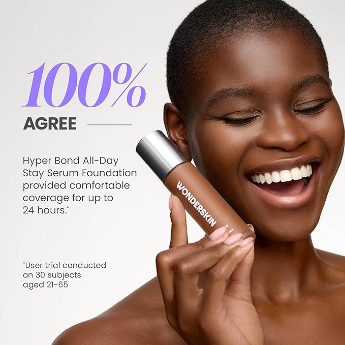 Wonderskin Hyper Bond All-Day Stay Serum Foundation – Waterproof, Transfer-Proof, 24HR Longwear Face Makeup with Niacinamide & Hyaluronic Acid – Lightweight, Natural Finish (Allure)