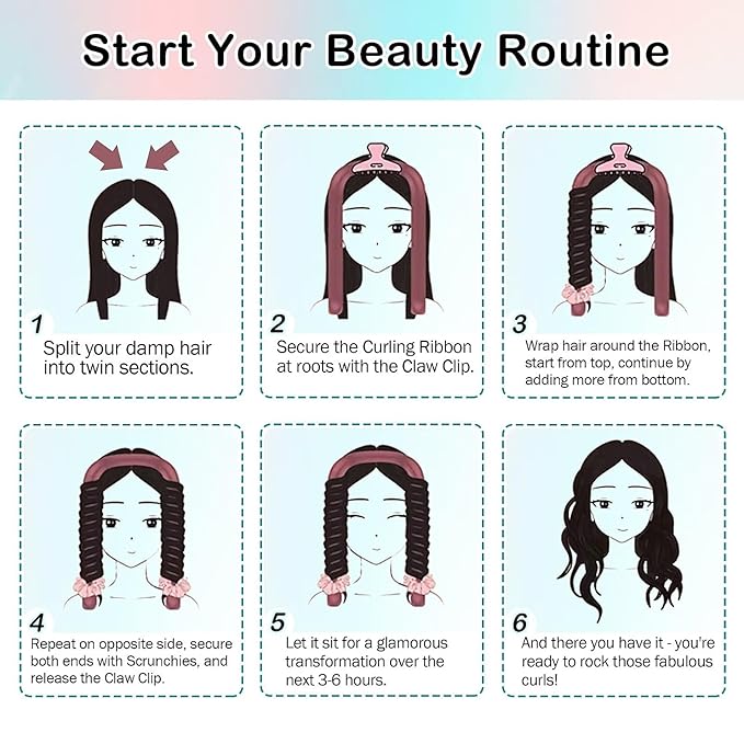 Heatless Hair Curler for Overnight Curls | No Heat Curling Rod Set with Satin Bonnet | Sleep-In Safe Blowout Rods for Frizz-Free Waves Green Tie Dye