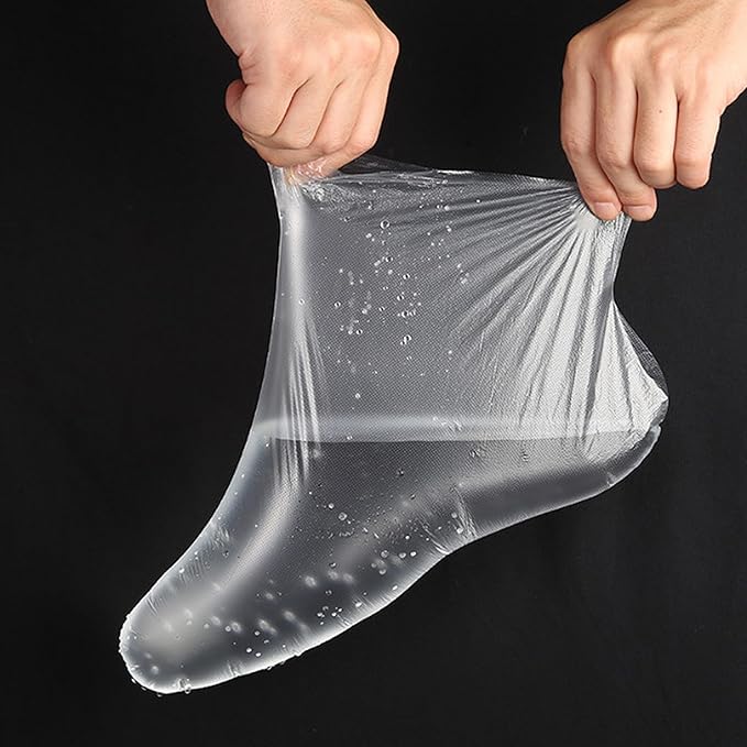 Quacc 100 PCS Plastic Disposable Foot Covers, Paraffin Bath Liners for Feet, Clear Foot Mask Socks for Pedicure, Spa, Trial Shoe