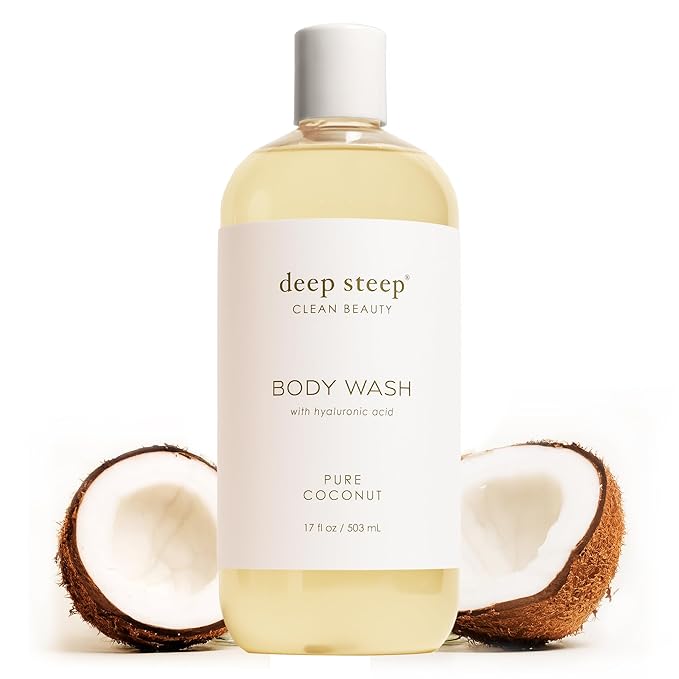 Deep Steep Pure Coconut Body Wash, Hydrating Shower Gel with Hyaluronic Acid & Shea Butter for Sensitive Skin, Bodywash for Women & Men, 17 Fl Oz, 1-Pack
