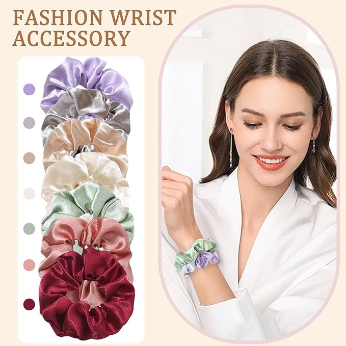 Satin Scrunchies for Women – 7PCS Colorful Softer Than Silk Scrunchies, Hair Ties No Damage, Frizz-Free Gentle Elastic Hair Bands for Thick & Thin Hair, Soft & Stylish Hair Accessories Gifts