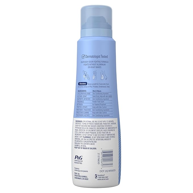 Secret Aluminum Free Whole Body Deodorant Spray for Women, 72hr Sensitive Freshness & Odor Defense, PH Balanced, Invisible Protection, Safe to Use Everywhere, Powder Fresh Scent, 3.5 oz