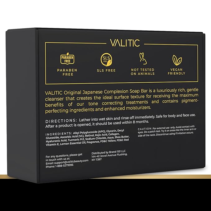 VALITIC Brightening Lemon & Turmeric Kojic Acid Soap with Vitamin C, Retinol, Collagen - Original Japanese Complex Infused with Hyaluronic Acid, Vitamin E, Shea Butter, Castile Olive Oil (5 Pack)