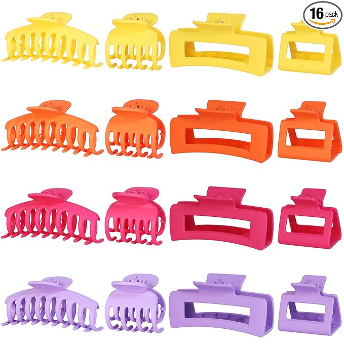 Hair Claws 16 Pcs Hair Clips for Women Thin Thick Curly Hair Large and Small Matte Banana Clips Strong Hold Nonslip