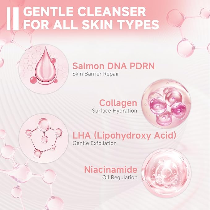 FluMisch Salmon DNA PDRN Facial Cleanser | Low pH Hydrating Daily Foaming Face Wash with Soft Massage Heads | PDRN, Collagen & LHA | Gentle Pore Care & Radiant, Balanced-Looking Skin | 4.23 oz