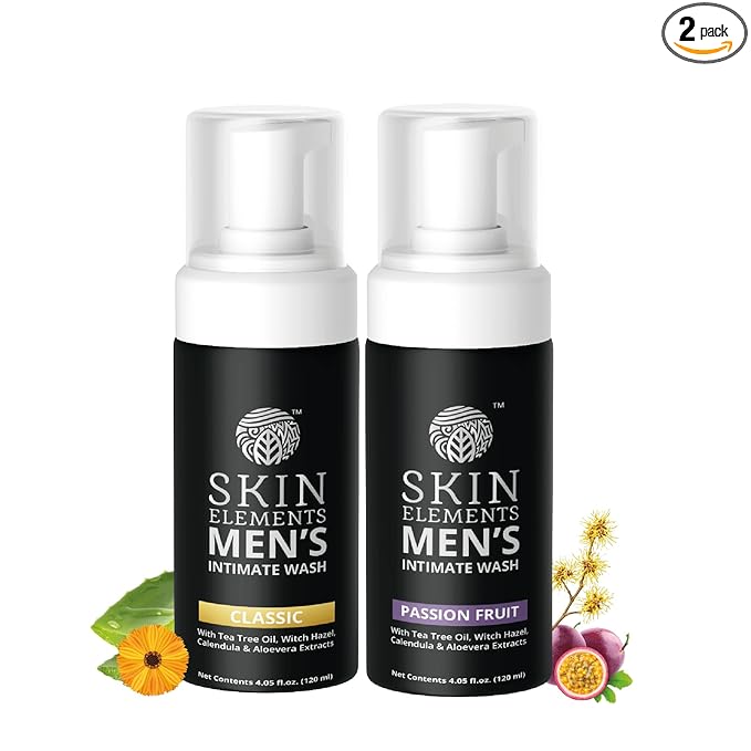 Skin Elements Men's Intimate Wash Combo | Pack of 2 | Jabon Intimo Hombre | Tea Tree Oil + Passion Fruit | pH Balanced Foaming Wash | Soothes, Refreshes & controls Bad Odor | (240 ml)