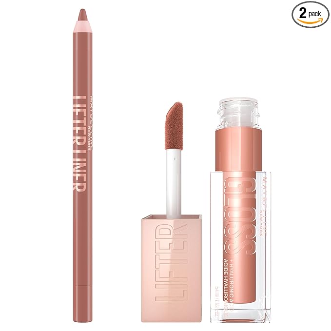 Maybelline Lifter Gloss and Lifter Liner Bundle, Lip Gloss and Lip Liner in Shades Stone and On It, Pack of 2