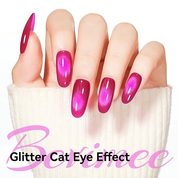 Cat Eye Gel Nail Polish, Jelly Hot Pink Manetic Nail Polish Glitter Holographic with Magnet, Glass Reflective Translucent UV Gel for Valentine's Day Gift Manicure Salon DIY at Home