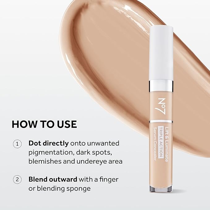 No7 Lift & Luminate Triple Action Serum Concealer - Fair - Anti Aging Liquid Concealer Makeup for Blemishes & Dark Circles - Medium to Full Coverage Concealer for Face (8ml)
