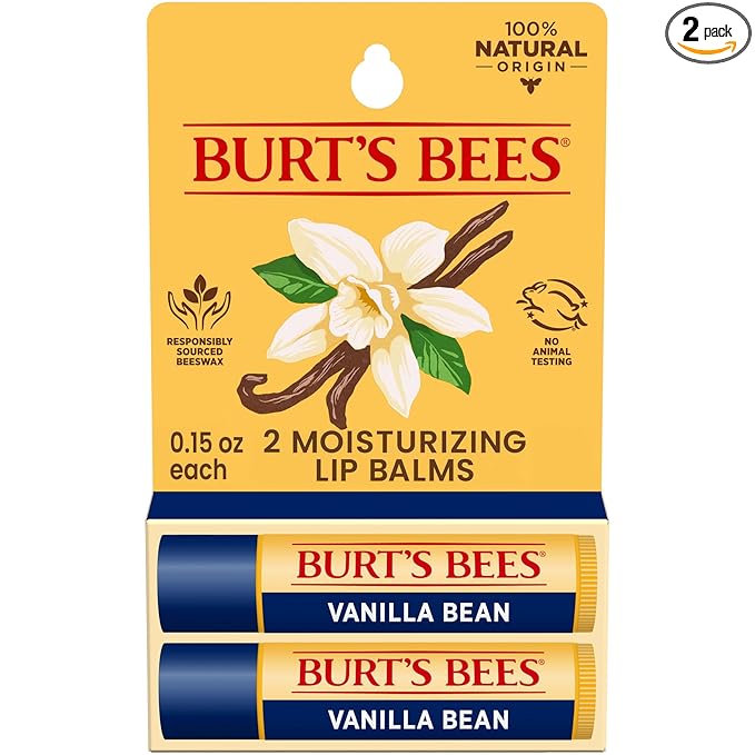 Burt's Bees Vanilla Bean Moisturizing Lip Balm, 100% Natural Origin, Mother's Day Gift, 2 Tubes, 0.15 oz