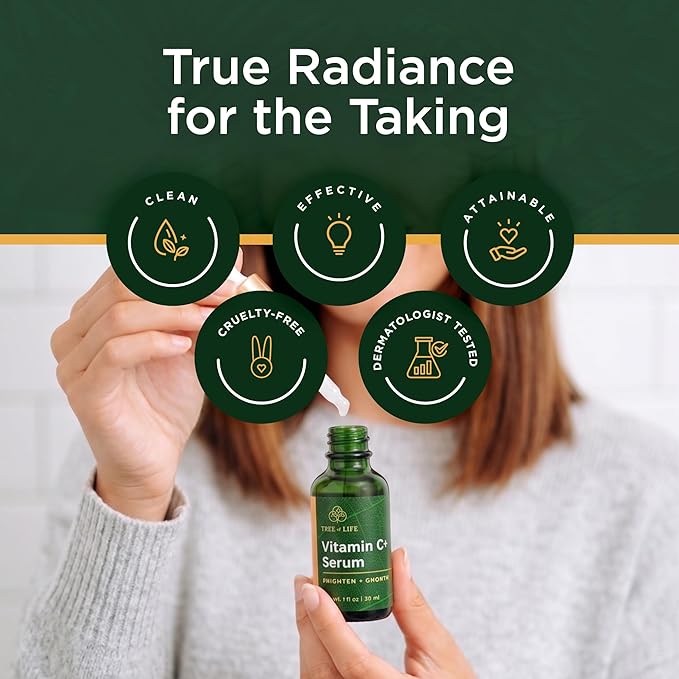 Tree of Life 20% Vitamin C+ Serum For Face with Vitamin E - Brightening & Hydrating Face Serum for Dark Spots, Fine Lines & Anti Aging - Dermatologist Tested, 1 Fl Oz