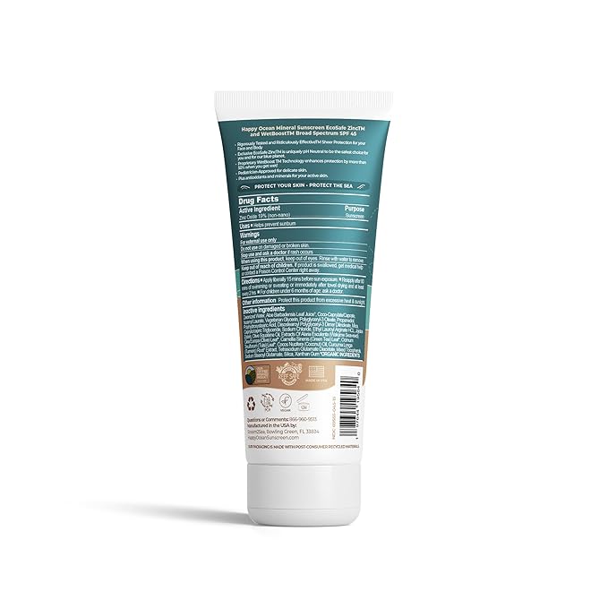 Happy Ocean Kids Mineral Sunscreen SPF 45 – Reef Safe, Non-Toxic for Babies & Toddlers, Zinc Oxide, Water Resistant, Travel Size, Face & Body