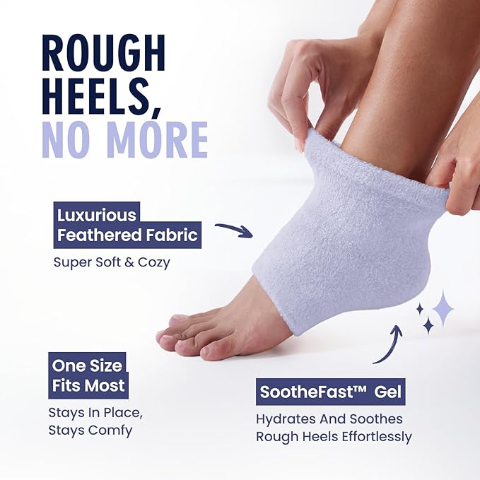 Dr. Frederick’s Original Moisturizing Fuzzy Heel Socks - Cozy Gel-Lined Socks for Dry Cracked Heels - 2 Pairs - Overnight Foot Care with Olive Oil, Vitamin E - Gifts for Women & Men - Lilac Leisure