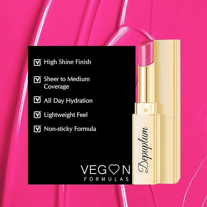 Depuplum Hot Pink Lipstick for Women Moisture Lip Gloss Tinted Lip Balm Sheer Lipsticks for Mother's Day Nourishing Hydrate Glossy Lipstick for Dry Lips,DM105 HotPink