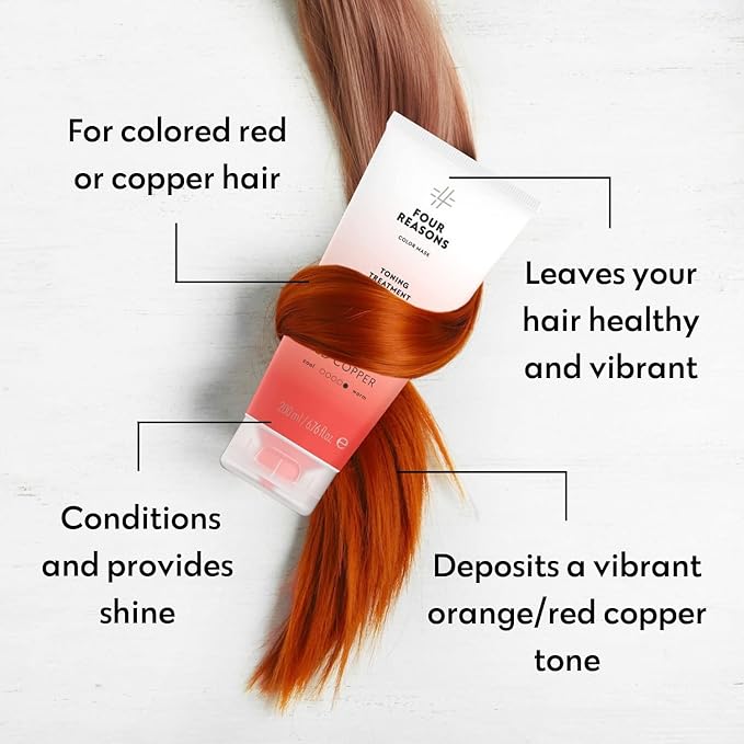 FOUR REASONS Color Mask, Red Copper (27 Colors) – Hair Gloss & Color Depositing Conditioner – Semi Permanent Hair Toner for Color-Treated Hair Color For Women – Vegan & Cruelty-Free – 6.76 fl oz