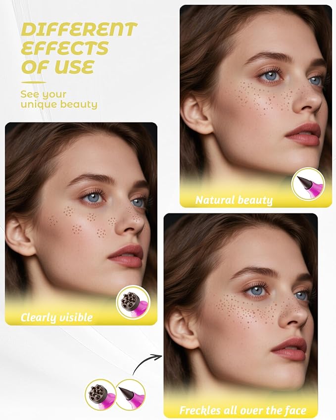 Upgrade Dual Ended 2-in-1 Faux Freckle Stamp Pen, Waterproof Fake Freckle Pen with Multi-Prong Freckles Stamp Head for Women to Easily Create Natural Long-Lasting Sunkissed Makeup