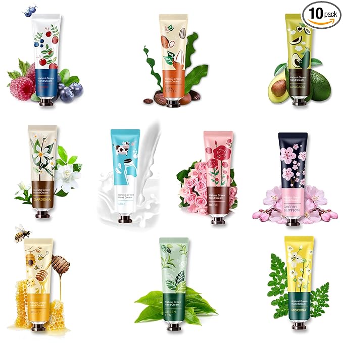 10 Pack Natural Plant Fragrance Hand Cream for Dry Hands,Moisturizing Hand Care Cream Hand Lotion Travel Gift Set,Travel Size Hand Lotion Set for Men and Women-30ml