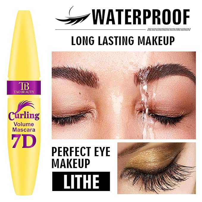 7D Fiber Lashes Waterproof Volumizing Mascara, Lengthening & Waterproof, Smudge-Resistant, Long-Lasting Formula (Black)