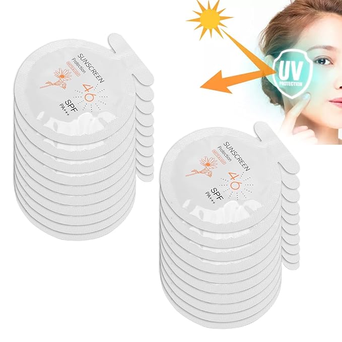 Pack of 20 Sunscreen, SPF46 PA+++ Moisturizing Sunscreen,3ml Face & Body Sunblock, Moisturizing Sunscreen for Most of Skins Portable Resist Water Sunscreen for Sport