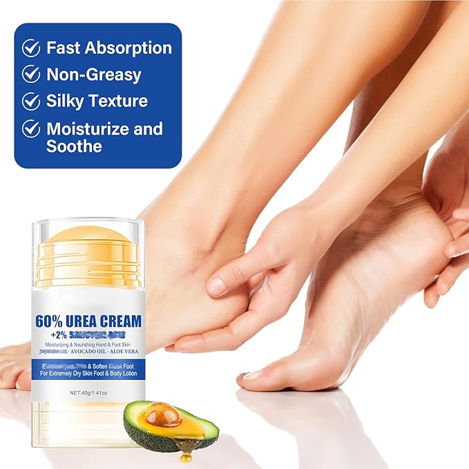 3PCS 60% Urea Hydrating and Anti-Cracking Foot Cream, Maximum Strength Urea Cream for Feet, Foot Lotion Stick for Heels, Dry Hands & Rough Knees, Smoothing Skin Women and Men