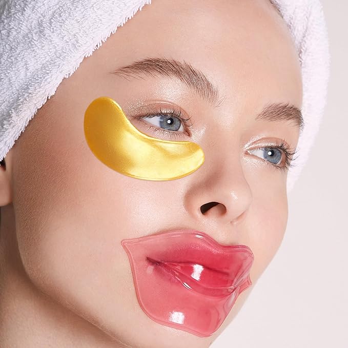 30 Pairs 24K Gold Eye Masks & Lip Mask, Under Eye Patches and Lip Pads,Collagen Crystal Mask Set for Puffy Eyes, Dark Circles, Lip Mask Skincare for Teacher Appreciation Gifts
