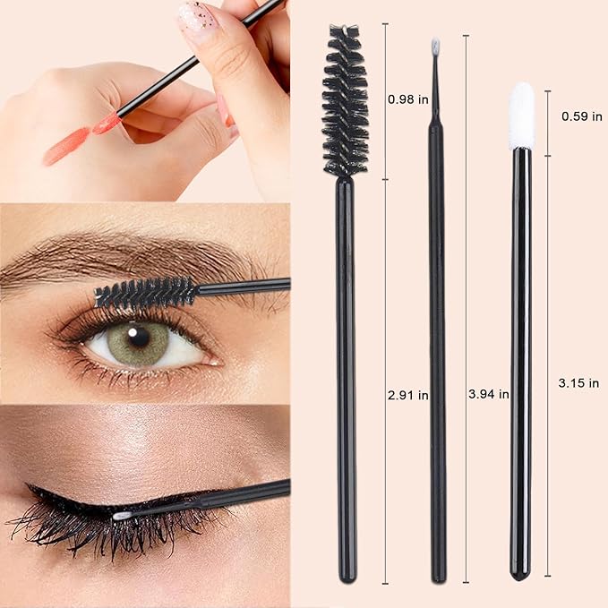 200Pcs Eyelash Extension Kit, Lash Spoolies Extension Supplies Eyebrow Brush Mascara Wands Lip Brushes Applicators Disposable Micro Swab Brushes for Lash Extensions Brow Lamination Kit, Black