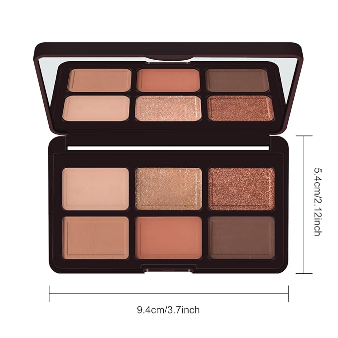 KYDA 6 Colors Brown Eyeshadow Palette, Netural Brown Bronzer with Shimmer and Matte Shades, Long Wear Rich Pigment, Blendable Lightweight Formula, Travel Friendly Mini Makeup Palette, Cruelty Free