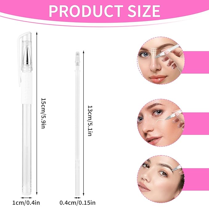 TIESOME Eyebrow Microblading Marker Pens, 2pcs Skin Marker Pen Eyebrow Makeup Position Mapping Mark Tools Eyebrow Mapping Pen Stencil with 4 replacement refills (White)