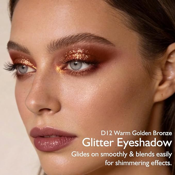 Bronze Brown Shimmer Eyeshadow, Holographic Duochrome Gold Glitter Eyeshadow Palette Color Shift Sparkling Cream to Powder Diamond Metallic Eye Shadow Highlighter Makeup for Party/Daily