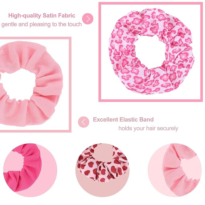 Silk Satin Scrunchies for Women Girls 12 PCS Valentine Hair Scrunchies Silk Satin Hair Ties for Thick Hair Bulk Hair Ties Hair Accessories