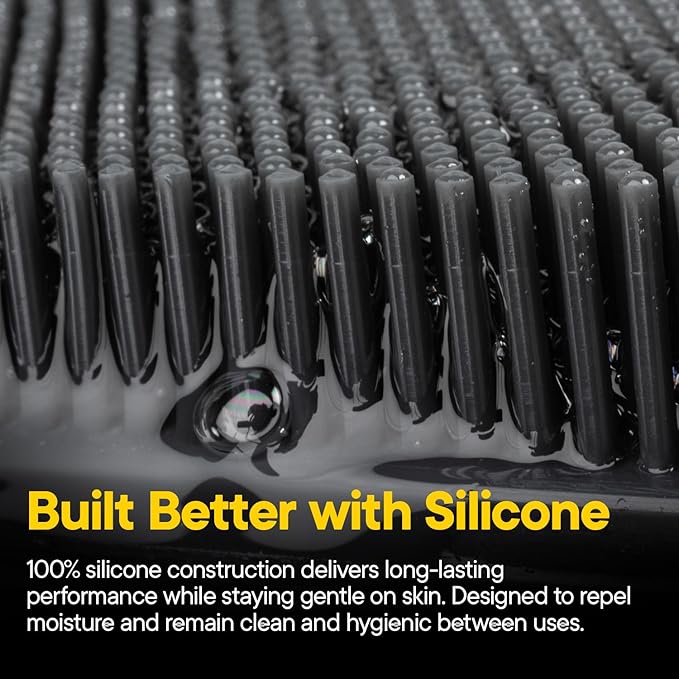 TOOLETRIES Silicone Back Scrubber for Shower Exfoliating Back Brush for Men with Long Handle, Non Slip Grip Body Washer to Clean Hard to Reach Areas, Durable Bath Accessory - Charcoal