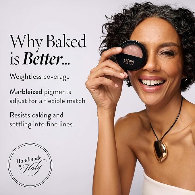 LAURA GELLER NEW YORK Award-Winning Baked Balance-n-Brighten Color Correcting Powder Foundation - Tan - Buildable Light to Medium Coverage - Demi-Matte Natural Finish