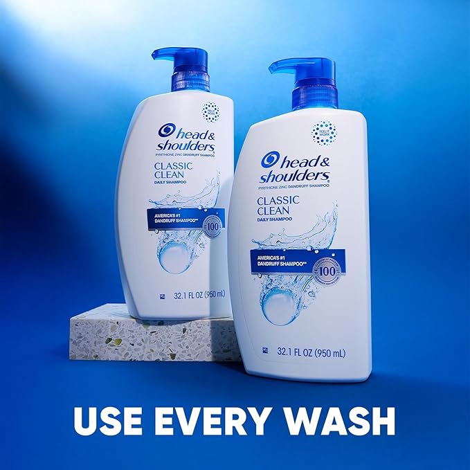 Head & Shoulders Anti-Dandruff Shampoo with 1% Pyrithione Zinc, Classic Clean Shampoo Twin Pack, Daily Use, Flake Control, Scalp Care, Color-Safe, Deep Clean, 32.1 fl oz Each