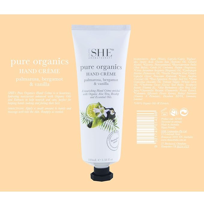 Om She Aromatherapy Pure Organics Hand Creme - Palmarosa, Bergamot & Vanilla